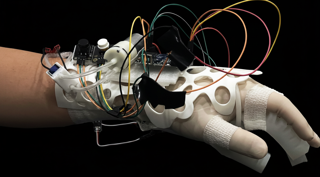 Deformable hand support prototype worn on a hand